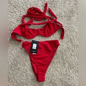 XS Fashion Nova red high waisted bikini. NWT